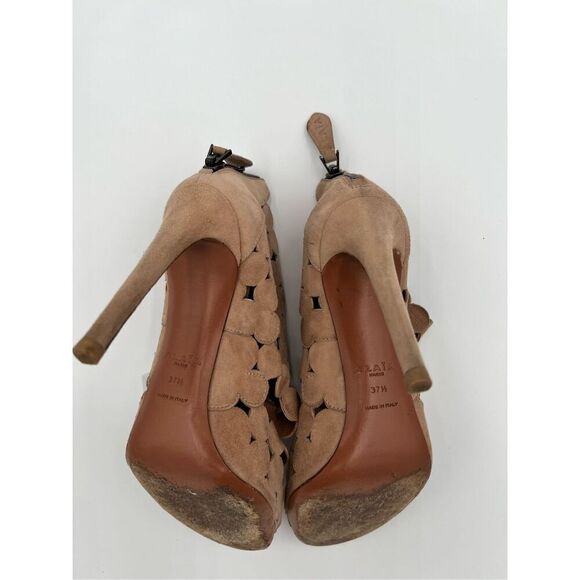 Alaia Paris Laser Cut Suede Booties Sandals Heels Nude Made in Italy 37.5 - Picture 9 of 14